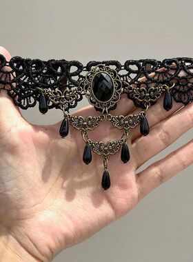 「九天玄女」choker法式重工复古鸢尾花项链轻奢哥特黑色蕾丝颈链