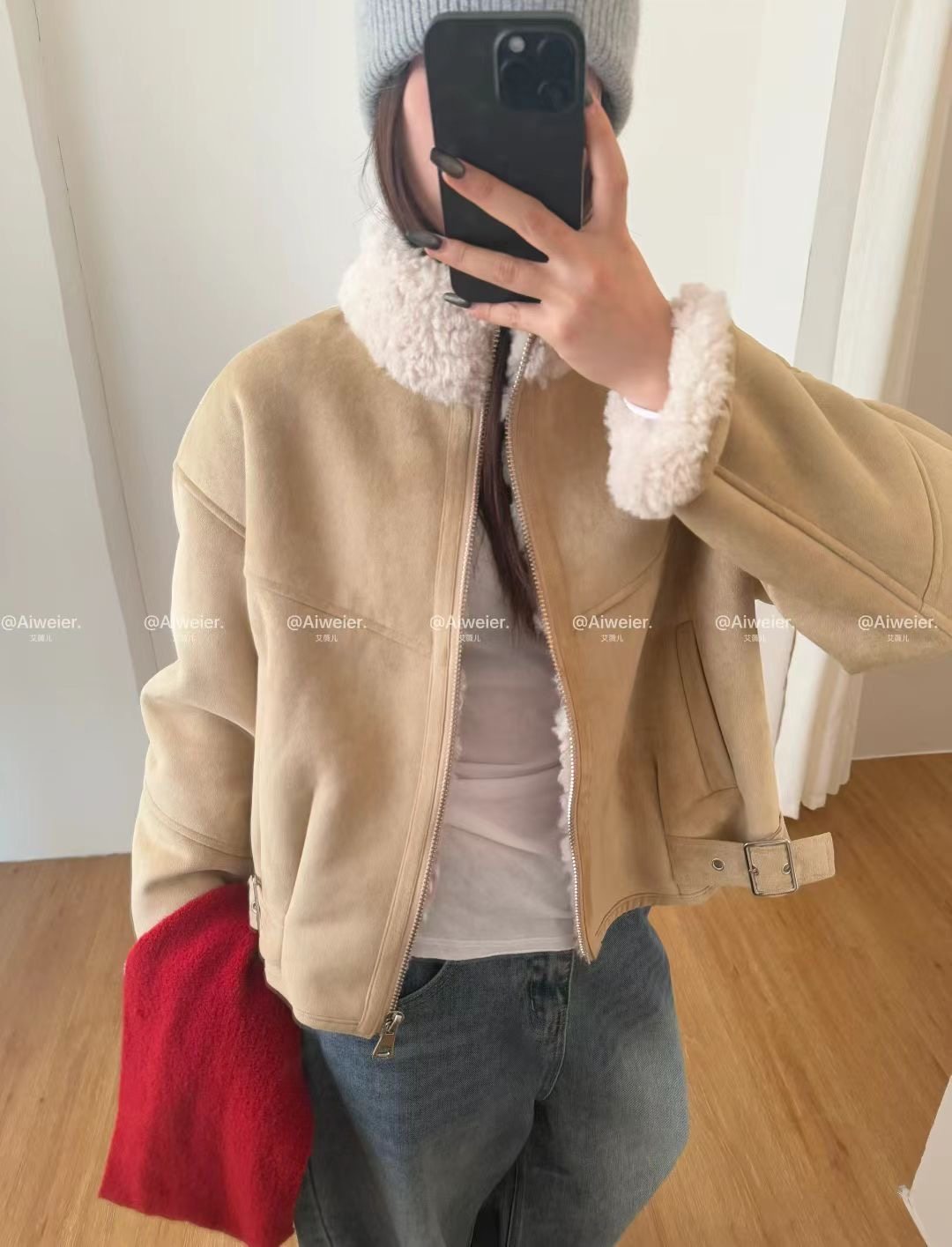 欧货高端麂皮绒羊羔毛外套2025冬新款宽松保暖皮毛一体夹克厚上衣