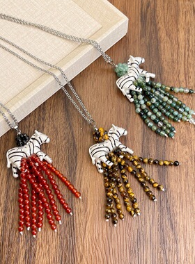 复古少女斑马天然石钛钢毛衣链