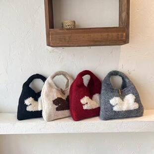 2024新款韩版可爱百搭小包手提包小众设计毛线针织包编制包腋下包