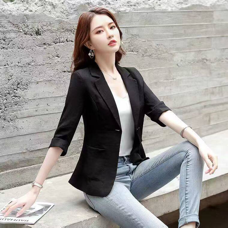 亚麻西装外套女2026新款小个子高级感休闲上衣女士短款休闲小西服