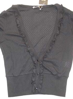 麦考林 女装 S-XL码黑色棉混纺短袖针织开衫编织衫空调薄外套