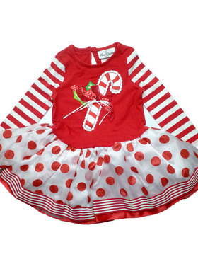 乐天BABY*外贸 2-5岁女童红色圣诞全棉春夏秋休闲长袖连衣裙