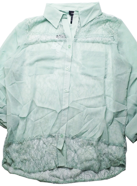 RUE21 S-XL码 粉绿色宽松长袖衬衣 雪纺 外贸女装