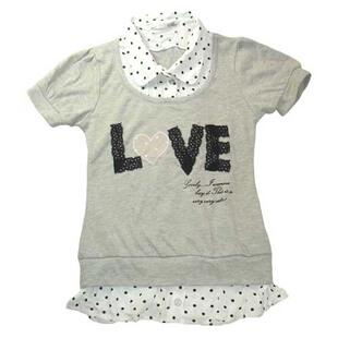 乐天BABY*外贸日单 9-10岁女童夏季灰色棉涤混纺短袖T恤上衣