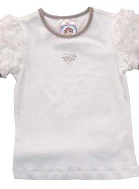 乐天BABY*外贸SELA 2-5岁女童夏季白色蕾丝袖全棉短袖T恤上衣