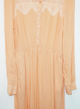 RUE21 S码 桔黄色长袖收腰衬衣裙 人造棉 外贸女装