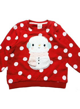 乐天BABY*外贸HM 0-2岁女童红色雪人全棉圆领长袖T恤上衣