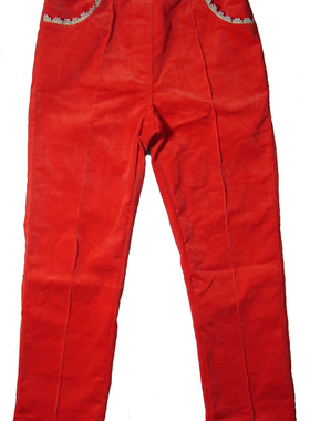 乐天BABY*外贸 3-8岁女童桔红全棉氨纶灯芯绒修身小脚长裤30359