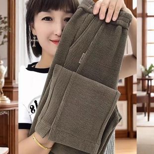 高腰显瘦直筒裤 休闲裤 女 2025秋冬加绒加厚新款 中老年妈妈阔腿长裤