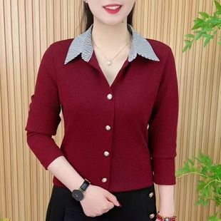 保暖衫 polo领长袖 减龄气质中老年遮肚洋气立领上衣女 时尚 秋冬新款