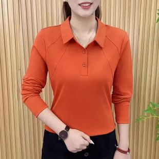 保暖衫 polo领长袖 减龄气质中老年遮肚洋气立领上衣女 时尚 秋冬新款