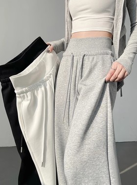 灰色运动裤女春秋夏薄款新款宽松阔腿直筒神裤高腰显瘦休闲卫裤子