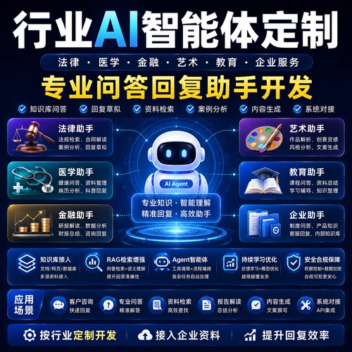 行业AI智能体定制 法律医学金融艺术回复助手 知识库Agent开发