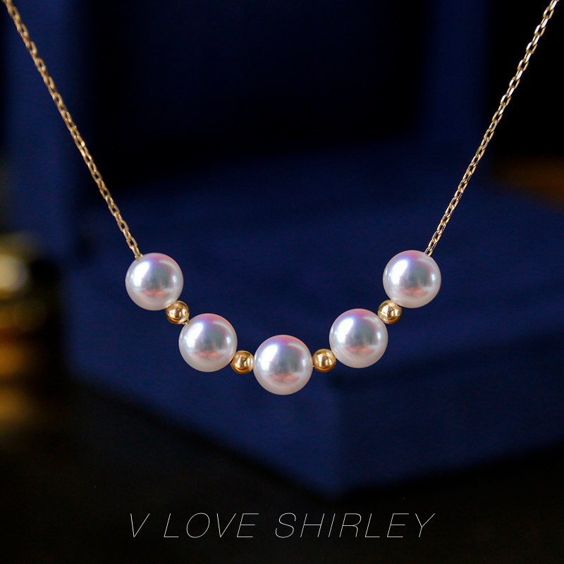 『微笑向暖』进口akoya海水珍珠项链18k金1.5g黄金链时尚锁骨链