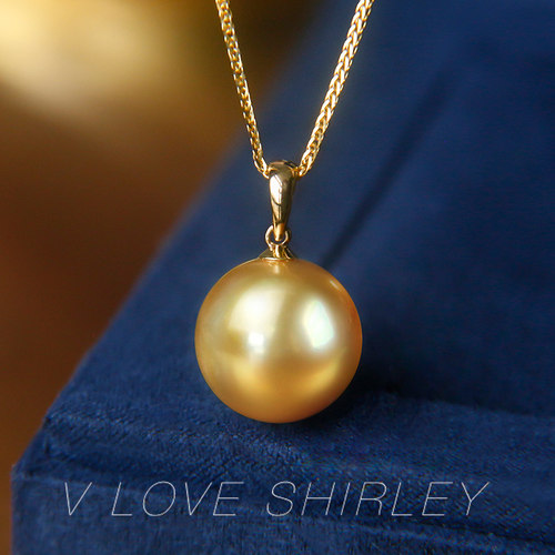 『富贵浓金』南洋金珠吊坠8-13mm天然浓金海水单颗珍珠项链18k金