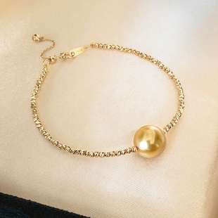 天然南洋金珠手链浓金浅金色18k黄金手圈显白洋气 爆闪氛围感