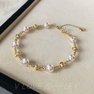 akoya海水珍珠满天星手链18k金蓝宝扣头3cm调节尾链手串 繁星