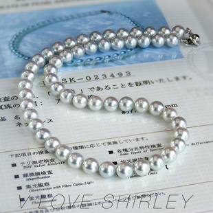 无调色真多麻珍珠项链海水珍珠颈链吉尔德优雅时尚 天然银灰蓝