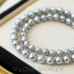 真多麻银灰蓝海水珍珠项链高级感巴洛克串珠时尚 通勤精致百搭项链