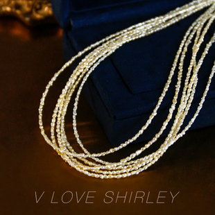 天然野生keshi项链akoya香槟金异形金属珍珠碎银子 奶油金碎银