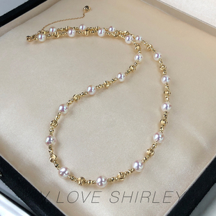 『繁星』akoya海水珍珠满天星项链18k金蓝宝扣头5cm调节尾链串链