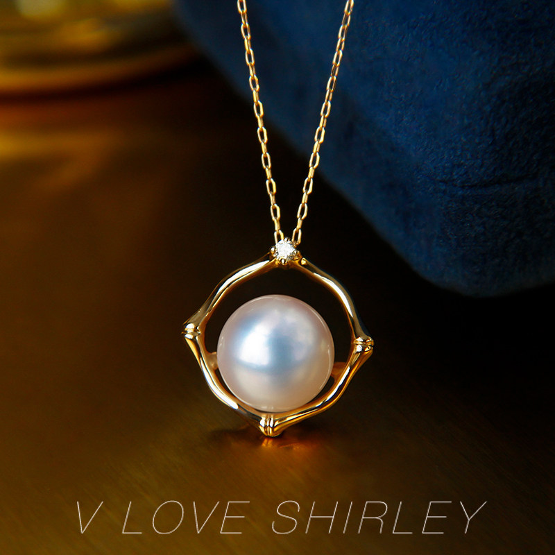 『竹节吊坠』薇爱秀丽akoya海水珍珠项链18K金钻石时尚颈链锁骨链