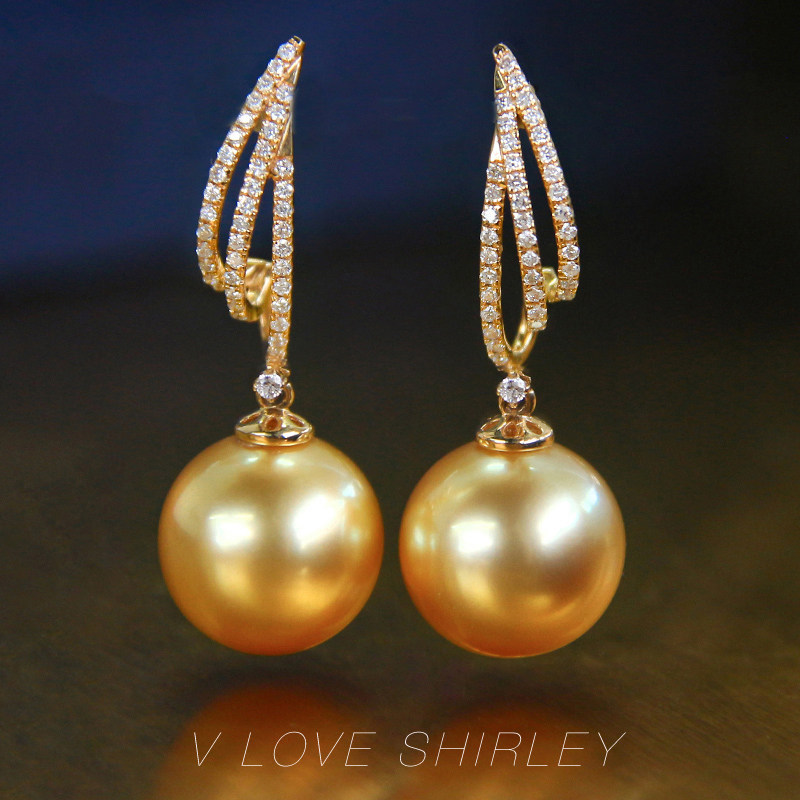 『楚楚锦丝』薇爱秀丽天然浓金南洋金珠钻石耳钉18k黄金珍珠耳饰,珠宝/钻石/翡翠,耳饰,淘宝优惠券,粉丝福利购,淘宝优惠卷