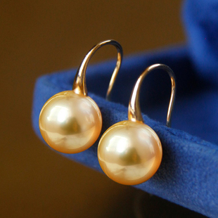 『优雅高跟』南洋金珠耳钩天然浅金色18k金正圆名媛贵气浓金耳钉