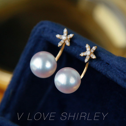 『樱花与风』薇爱秀丽akoya海水珍珠可拆分两戴耳钉18K金钻石耳饰