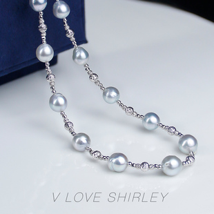 澳白巴洛克满天星项链18k金镭射金球异形不规则南洋白珍珠串链