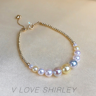 氛围感糖果akoya珍珠手链渐变彩虹色微笑手串 爆闪微笑混彩