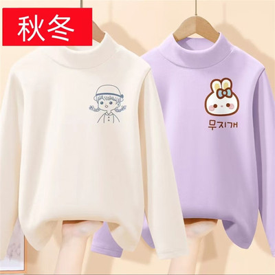 双面德绒长袖打底衫秋冬女童装磨毛上衣中大童保暖半高领加厚T恤