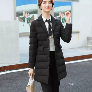 天缘奇遇商务西装羽绒棉服女中长款修身职业装保暖外套黑色工作服