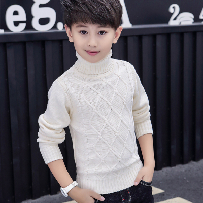 儿童高领毛衣男童女童白色针织衫大童男孩新款洋气加绒加厚打底衫