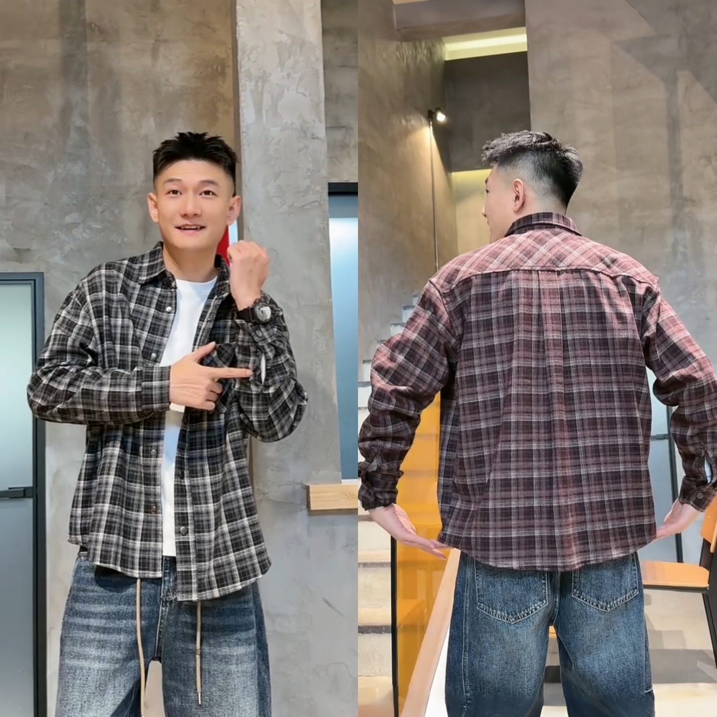 秋季新款高品质美式复古格子衬衫