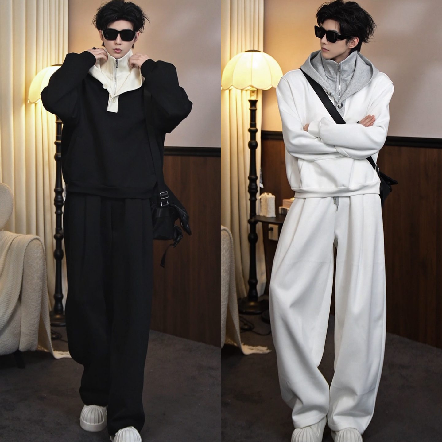 春季新款潮流洋气青春活力拼接假两件层次感男士休闲时尚运动套装