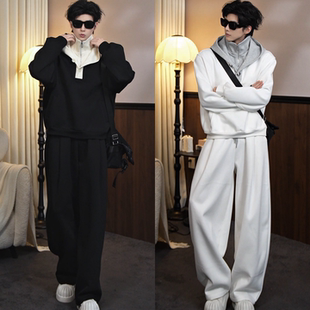 春季新款潮流洋气青春活力拼接假两件层次感男士休闲时尚运动套装