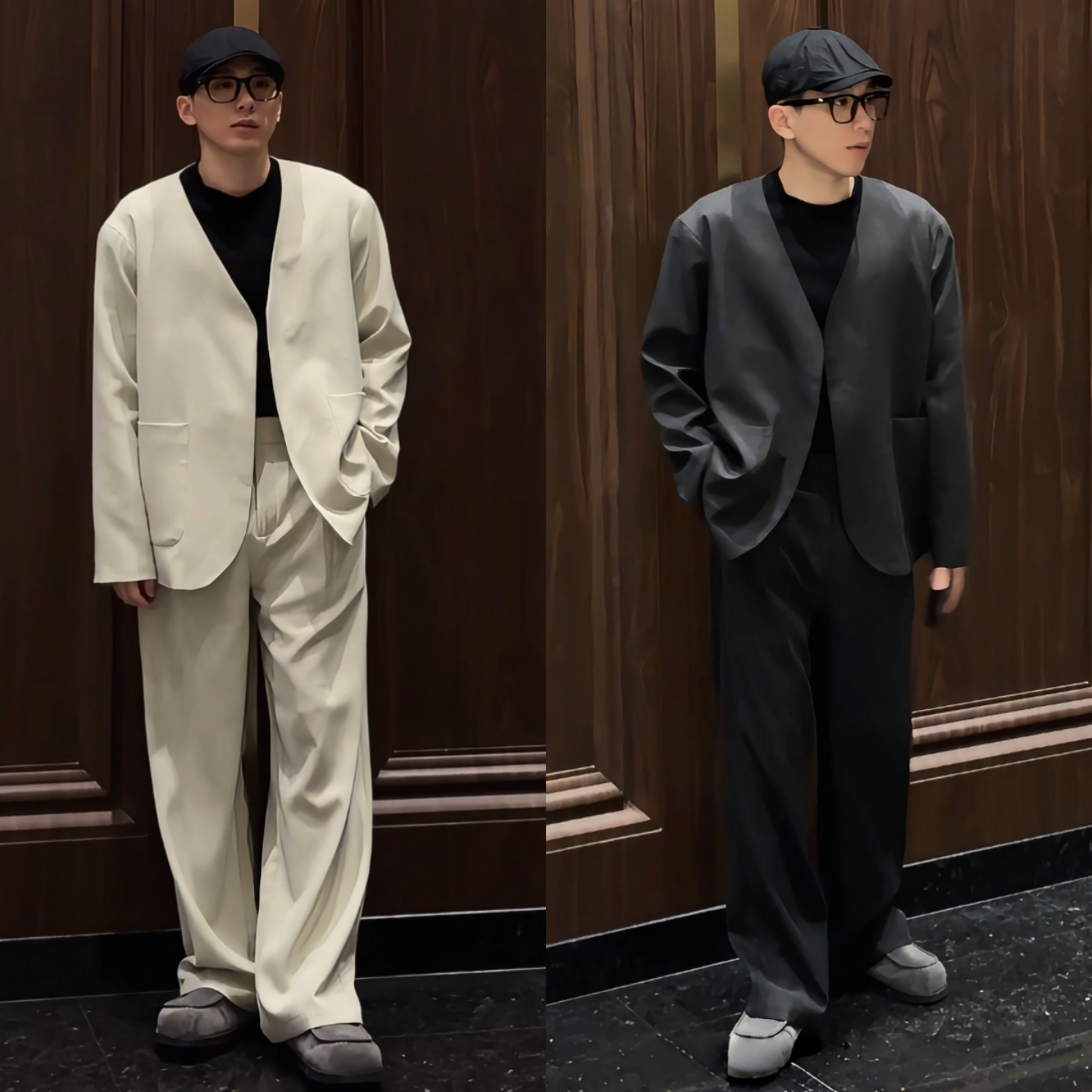 春季上新简约男士老钱风宽松舒适慵懒西服外套直筒休闲裤时尚套装