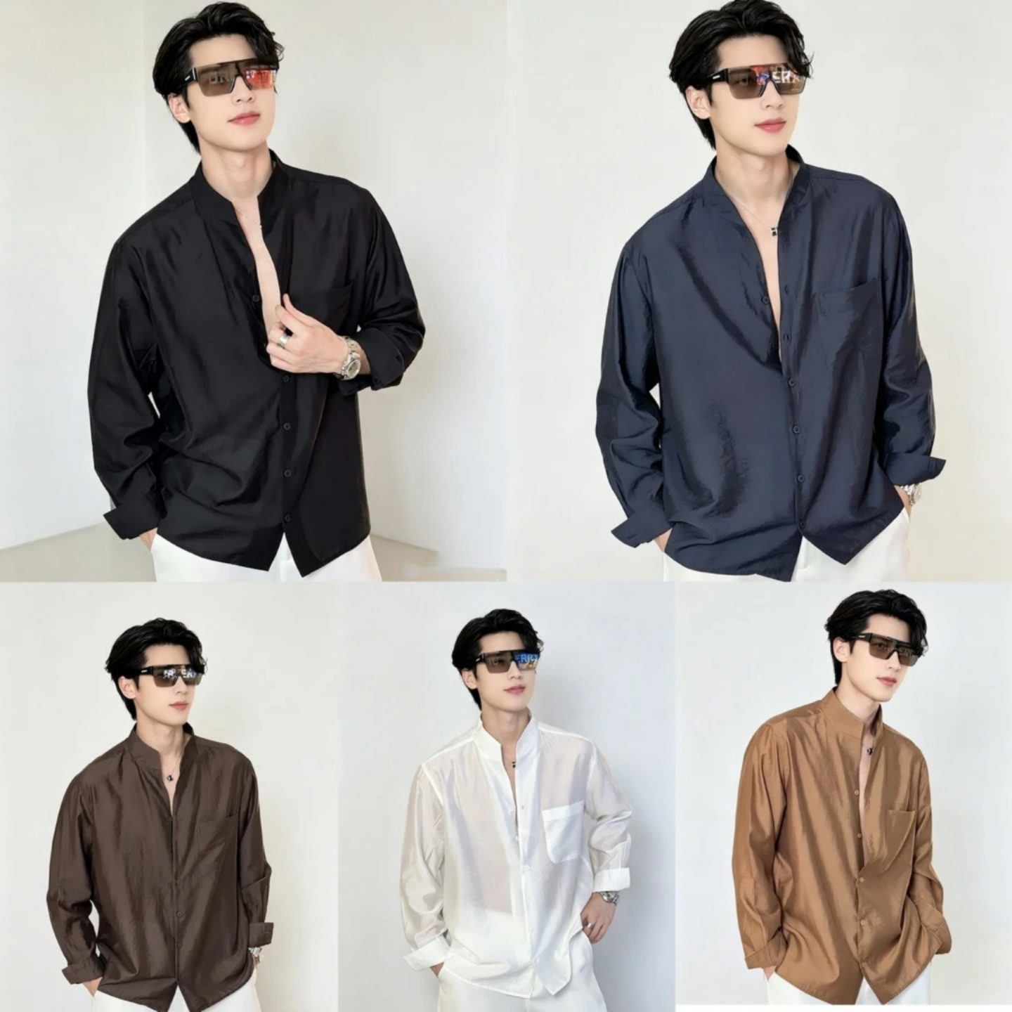男士轻奢老钱风痞帅薄款长袖衬衫