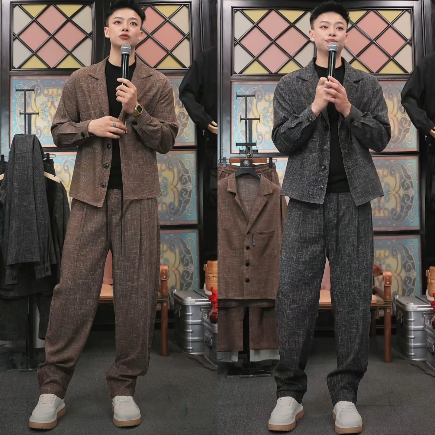 春季上新轻奢高级感老钱风休闲西装领纽扣上衣垂感直筒休闲裤套装