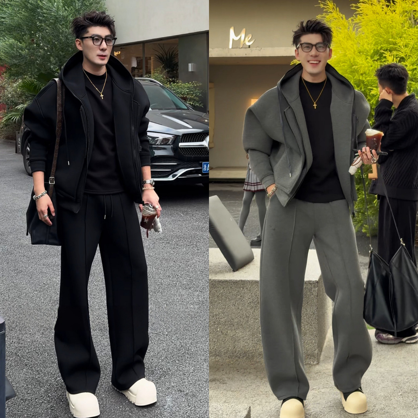 美式潮流冬季新款男士户外时尚简约开衫连帽卫衣直筒休闲长裤套装