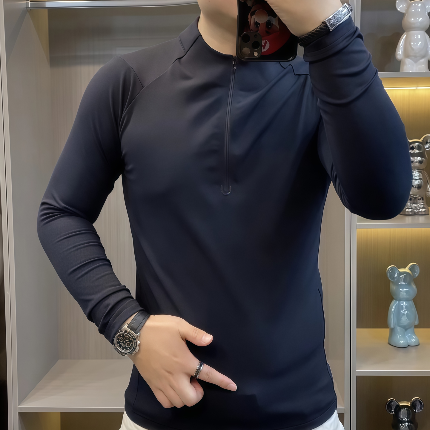 秋季长袖立领半拉链小衫简约休闲男款时尚百搭休闲高品质打底衫潮