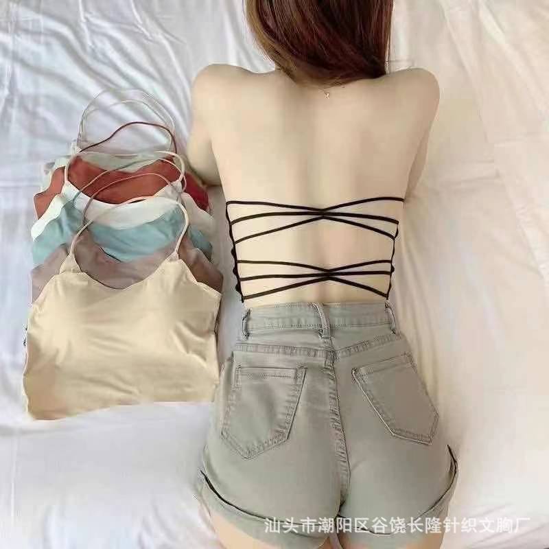2025春夏新冰丝少女挂脖美背内衣女聚拢无痕吊带外穿抹胸性感背心