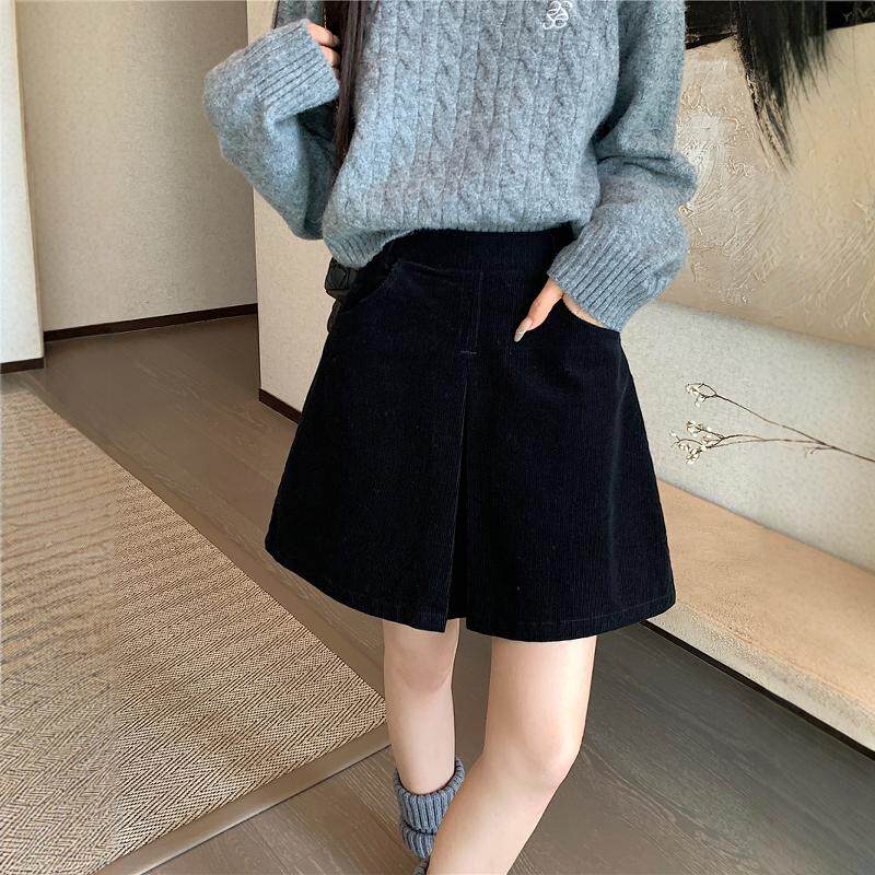 秋冬条绒胖mmA字灯芯绒微胖遮胯设计2025半身裙学院新款复古风潮