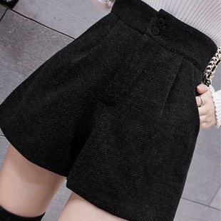 阔腿短裤 高腰显瘦休闲黑色裤 子女秋冬季 爆款 2025新款 毛呢外穿靴裤