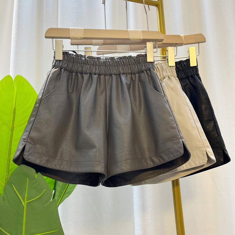 2025胖mm秋季高腰A字皮短裤女新款韩版宽松百搭松紧腰皮裤靴裤潮