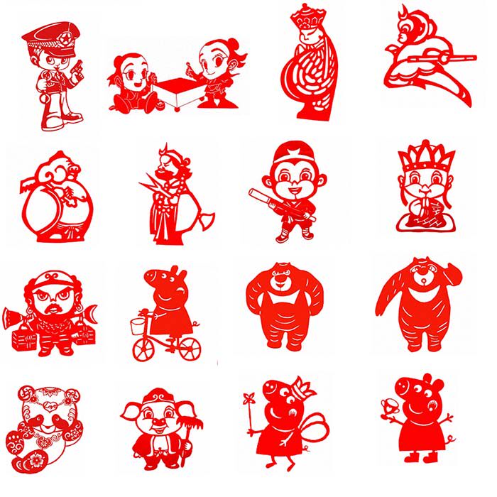 24张卡通动画剪纸图样电子版素材学生学校剪纸练习打印底稿包邮