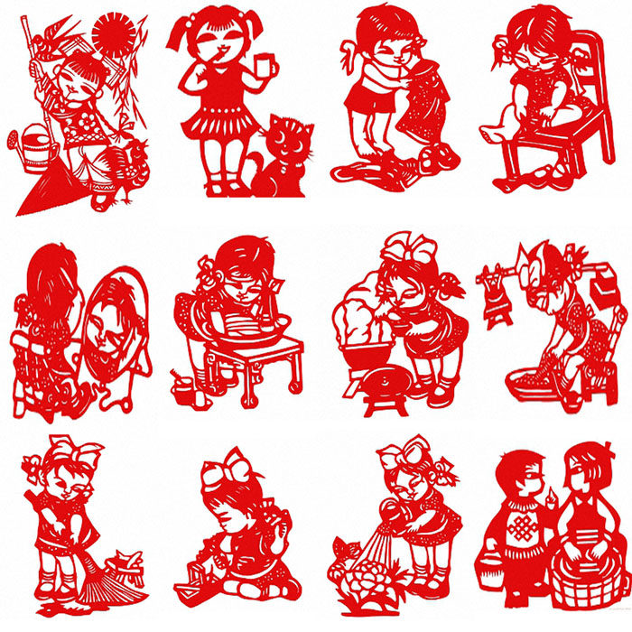 12张自己的事情自己做剪纸图样电子版黑白打印稿学生手工送红宣纸