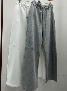 慵懒风抽绳弯刀裤女灰色垂感阔腿裤百搭休闲长裤2C-3Ak017633